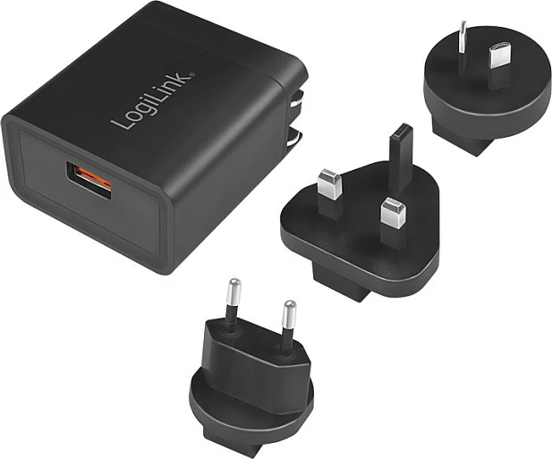 Karikues udhëtimi LogiLink USB-A 18W GaN, 1-port QC, i zi