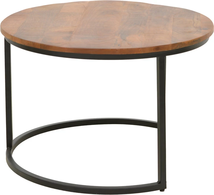 Set tavolinash kafeje Frina, dru mango, ngjyrë arre, këmbë metalike të zeza, 3 copë