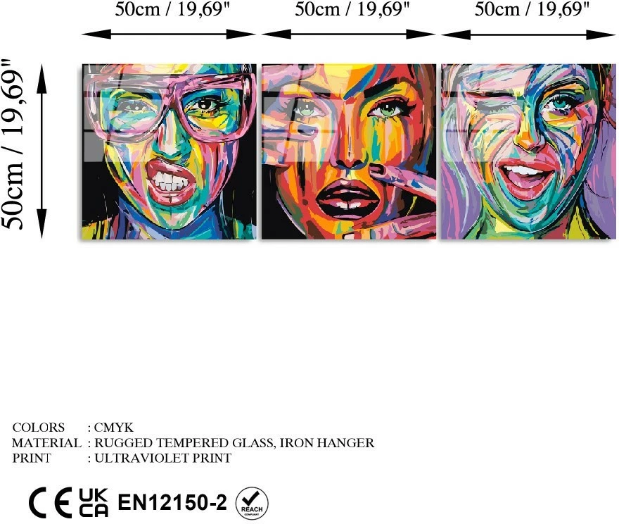 Pikturë dekorative prej xhami të temperuar (3 copë), Wallity, UV-852, 50x50cm