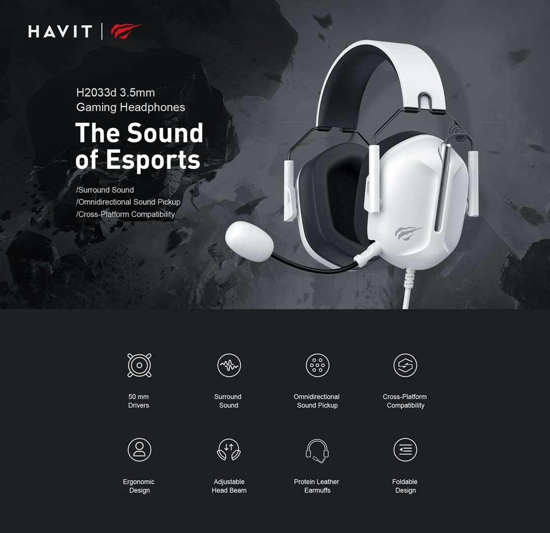 Kufje Havit H2033D Gaming, Wired & Wireless, In-ear, Bardhë