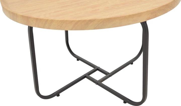 Set tavolinash kafeje Crismory, 2 copë, MDF, ngjyrë natyrale dhe këmbë metali të zeza