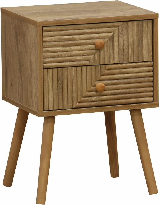 Komodinë natyrale me 2 sirtarë, këmbë druri pishe, 37.5x32x54cm