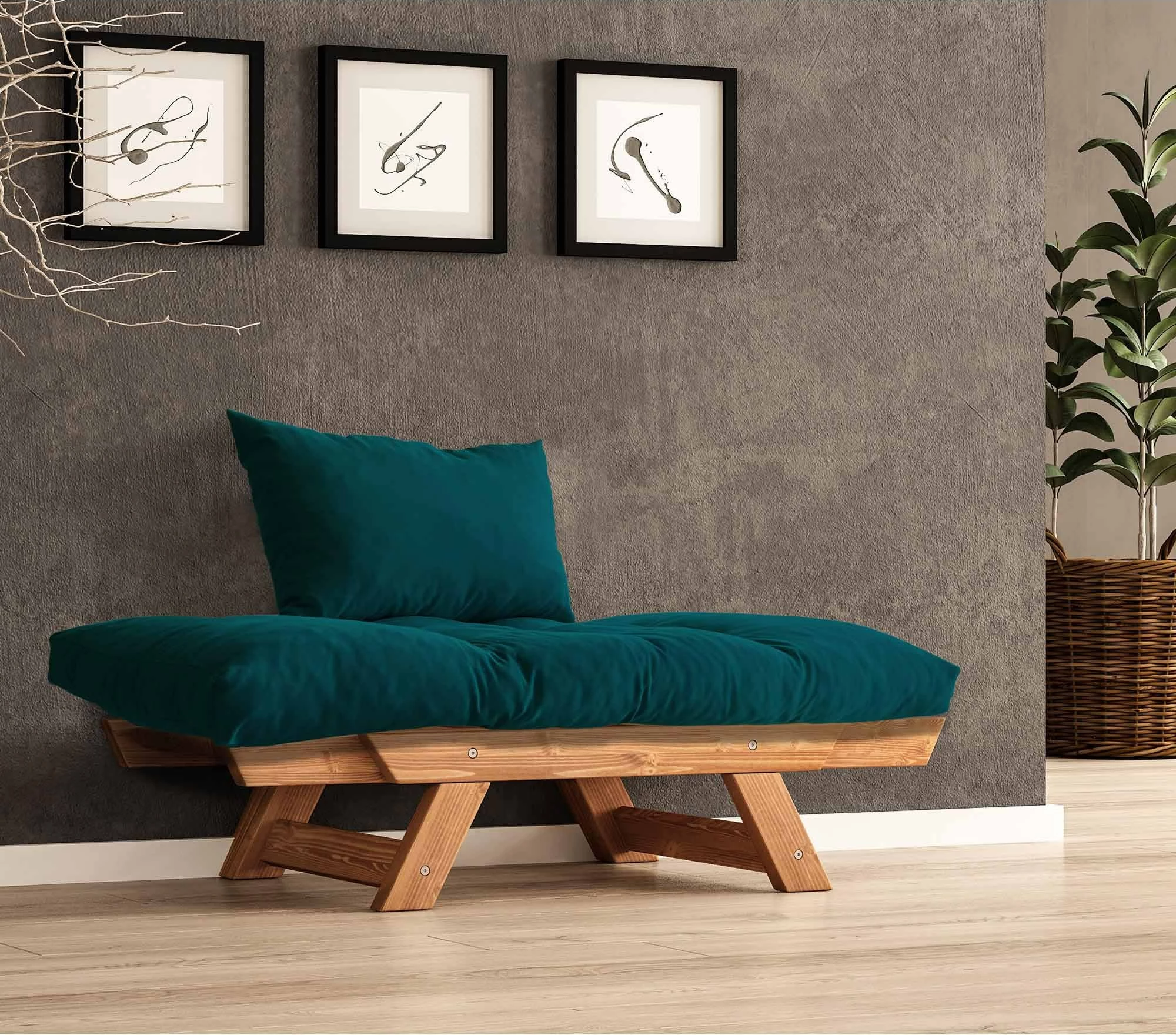 Karrige për kopsht një vend, Skye Decor, CPT8158-140, dru pishe, ngjyrë teak dhe jeshile petrol