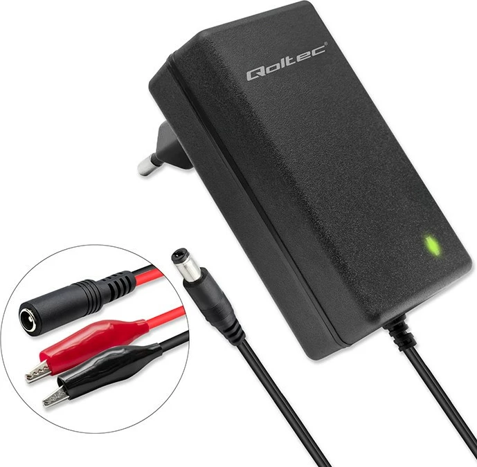 Karikues automatik baterie Qoltec 52423, 6V/12V, 1.5A, me LED, i zi