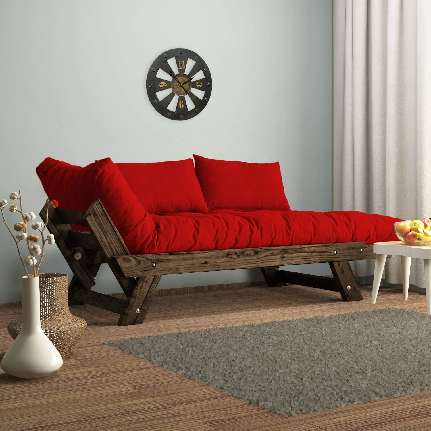 Divan kopshti dy vende, Skye Decor, ngjyrë arre dhe e kuqe, CPT8114-210