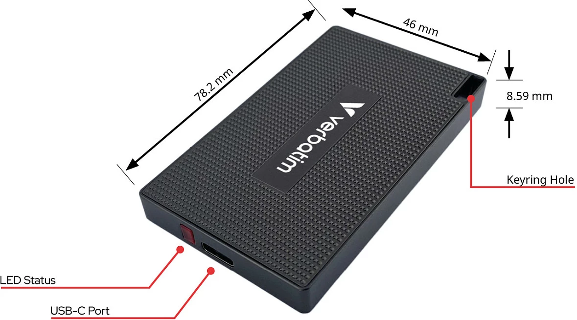 SSD i jashtëm Verbatim Metal Mini 1TB, USB-C 3.2 Gen 2x2, 2000MB/s, gri