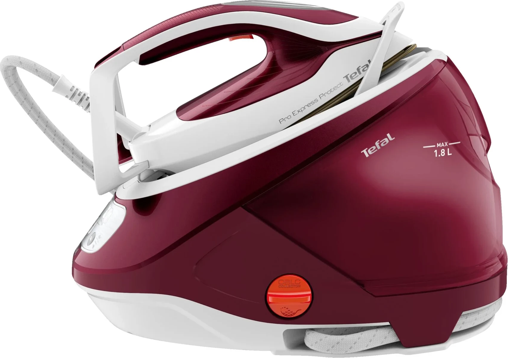 Hekur me stacion avulli, Tefal, GV9220E0, 2600W, 7.5 bar, depozitë 1.8 L, bardhë/kuqe