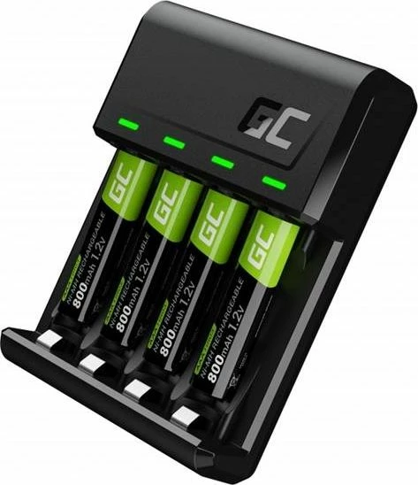 Karikues baterish Green Cell VitalCharger GRSETGC03 për AA/AAA, i zi, set me 2xAA 2000mAh + 2xAAA 800mAh