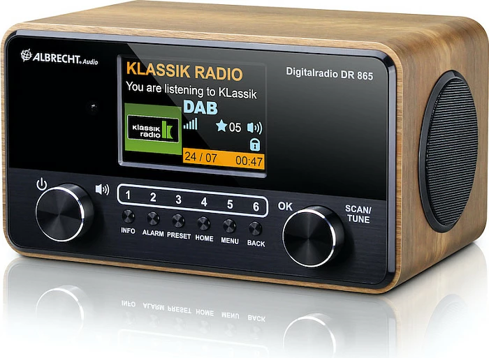 Radio portative Albrecht DR 865, DAB+ / FM, 14 W, ekran TFT 4", zezë/druri