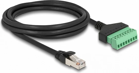 Kablë rrjeti DeLOCK RJ45 Cat6 në terminal block adapter, 2 m, e zezë/jeshile