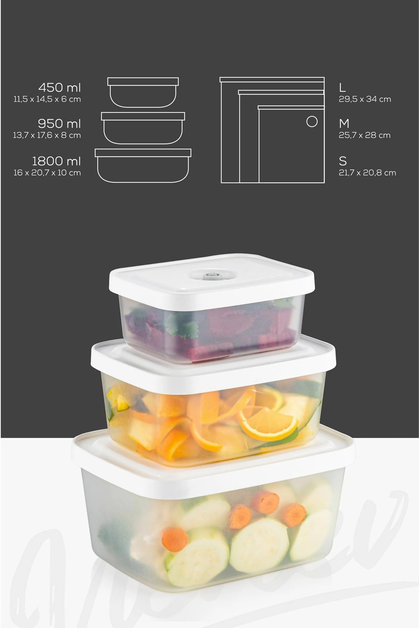 Set kuti dhe qese për ruajtje ushqimi, 13 copë, Hermia, VCC-13-PMP, transparente