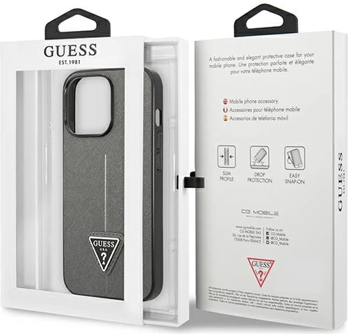 Mbështjellës Guess Saffiano Triangle Logo për iPhone 13 Pro Max 6.7", argjend