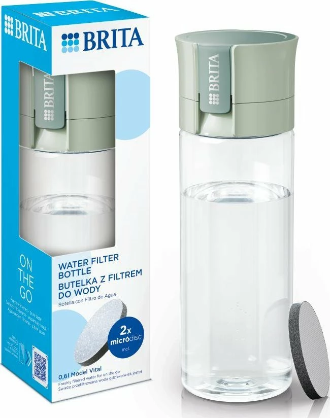 Shishe filtruese uji Brita Vital 600ml, pastel e gjelbër, me 2 MicroDisc filtra
