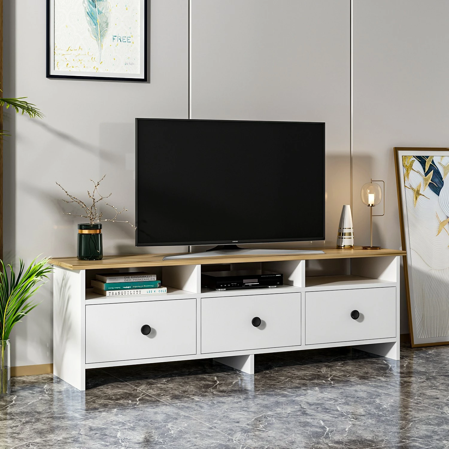 Komodë TV Skye Decor, Oslo, e bardhë-safir