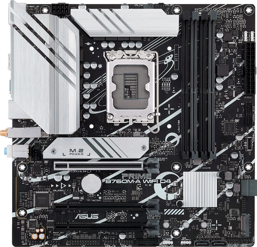 Pllakë amë ASUS PRIME B760M-A WIFI D4, LGA1700, mATX, DDR4, 4xDIMM, 2xM.2, 4xSATA, PCIe 4.0, 2.5GbE, Wi‑Fi 6, Bluetooth 5.2