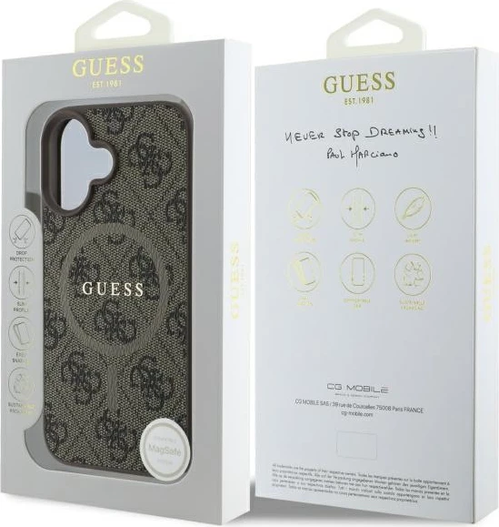 Mbështjellës Guess 4G Ring Classic Logo MagSafe për iPhone 16, Kafe