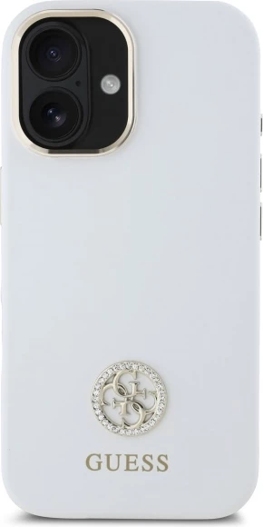 Mbështjellës, Guess, Silicone Logo Strass 4G, për iPhone 16 6.1", hardcase TPU/silikonë me mikrofiber, e bardhë