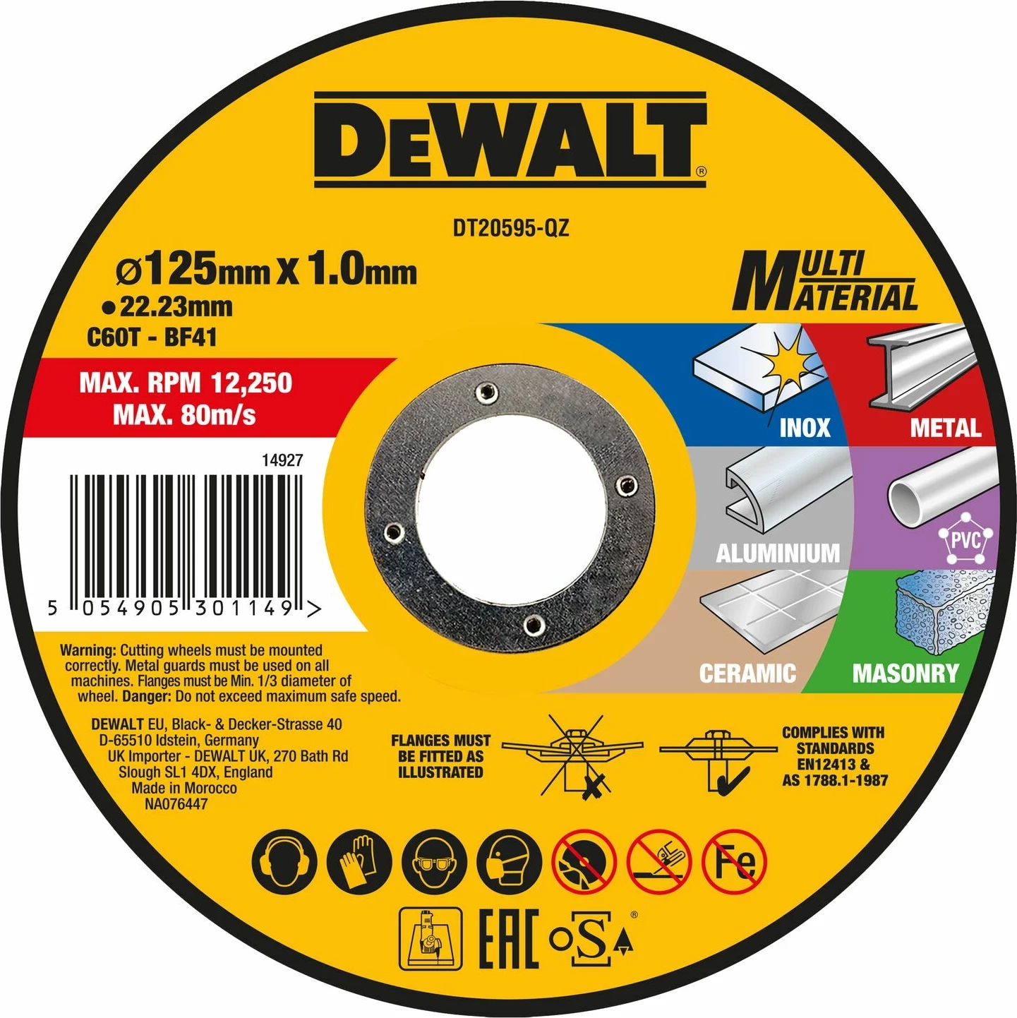 Disk prerës multimaterial DeWalt DT20595, 125mm x 1.0mm, vrimë 22.23mm
