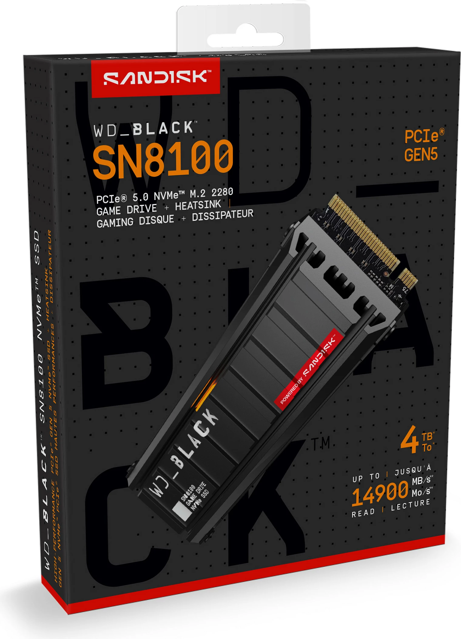 SSD i brendshëm SanDisk WD_BLACK SN8100 NVMe M.2 4TB PCIe 5.0, me heatsink, i zi