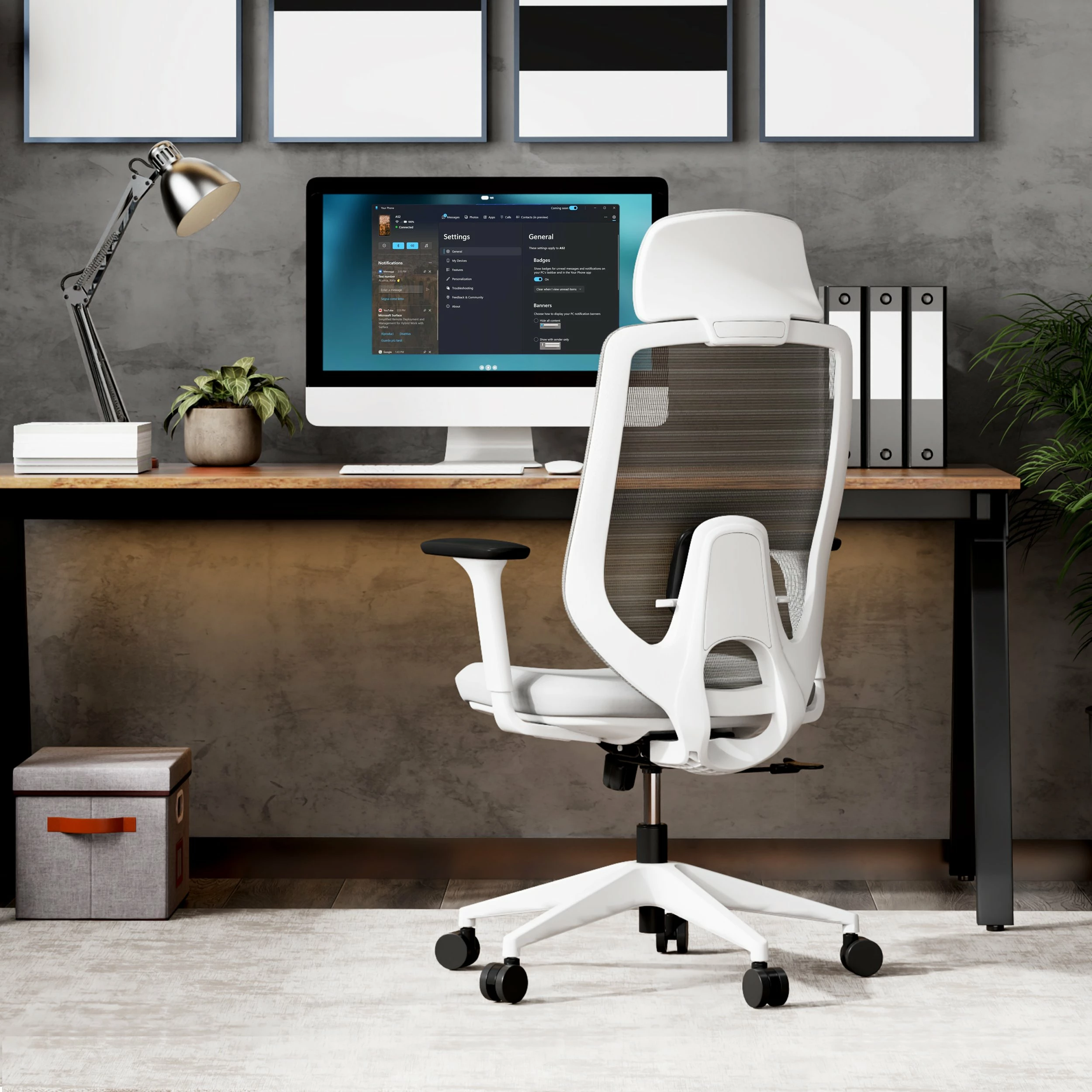 Karrige zyre SENSE7 Nakai, ergonomike me rrota, mbështetëse koke, krahë 3D, 150 kg, bardhë-gri