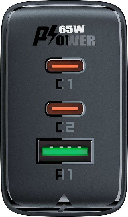 Karikues i shpejtë murit Acefast A41, 65W, 2x USB-C / USB-A, i zi