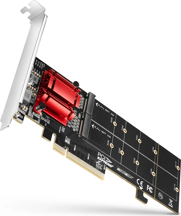 Kontroller PCIe AXAGON PCEM2-ND, 2x M.2 NVMe, RAID, për pllakë amë pa bifurcation, me mbulesë standarde dhe low profile