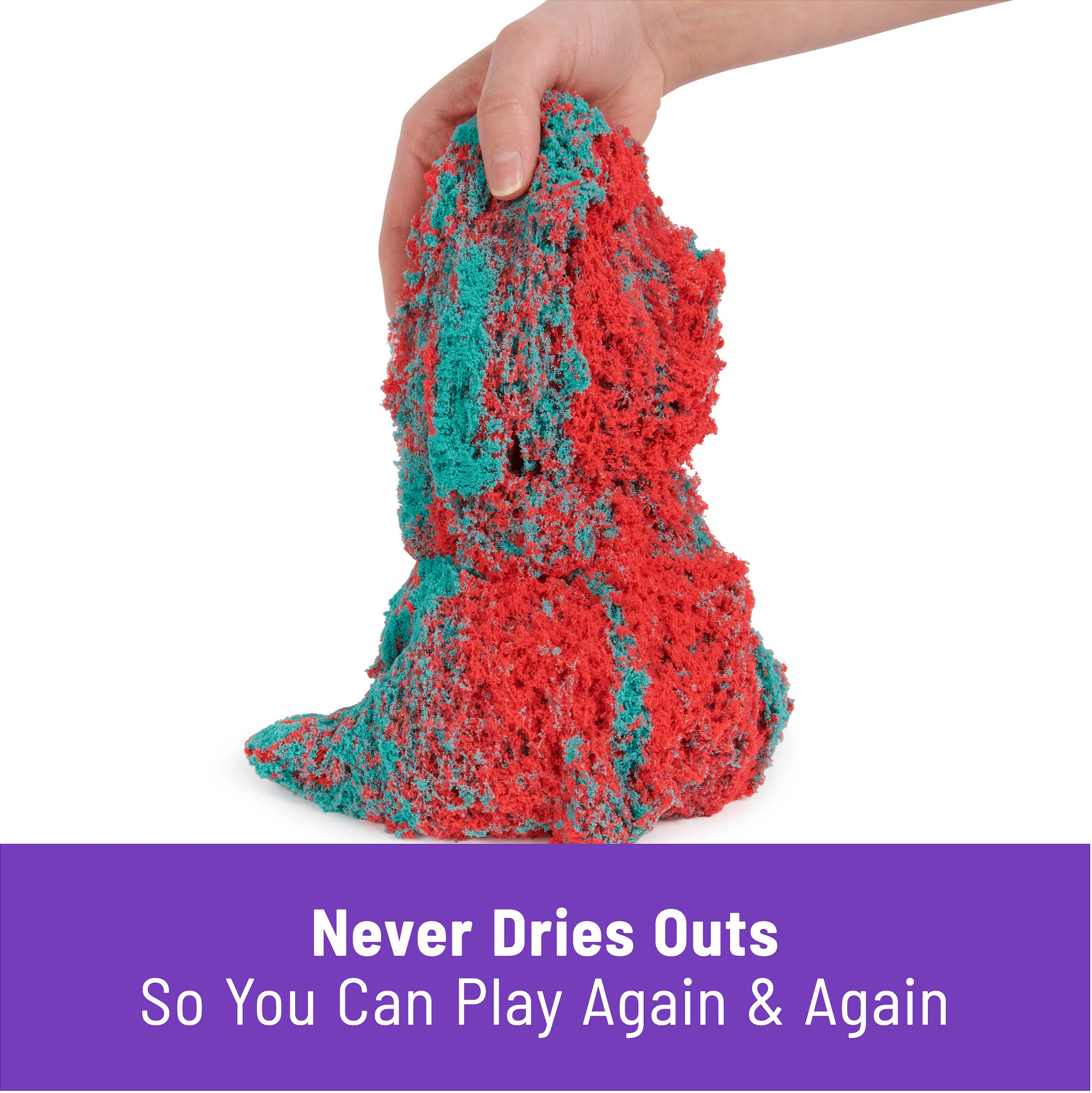 Rërë kinetike SPIN MASTER Kinetic Sand Mold n’ Flow, 1.5lb, me 3 vegla, e kuqe/teal