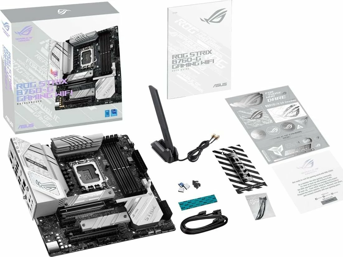 Pllakë amë Asus ROG STRIX B760-G GAMING WIFI, mATX, DDR5, Wi‑Fi 6, Bluetooth, bardhë/zi