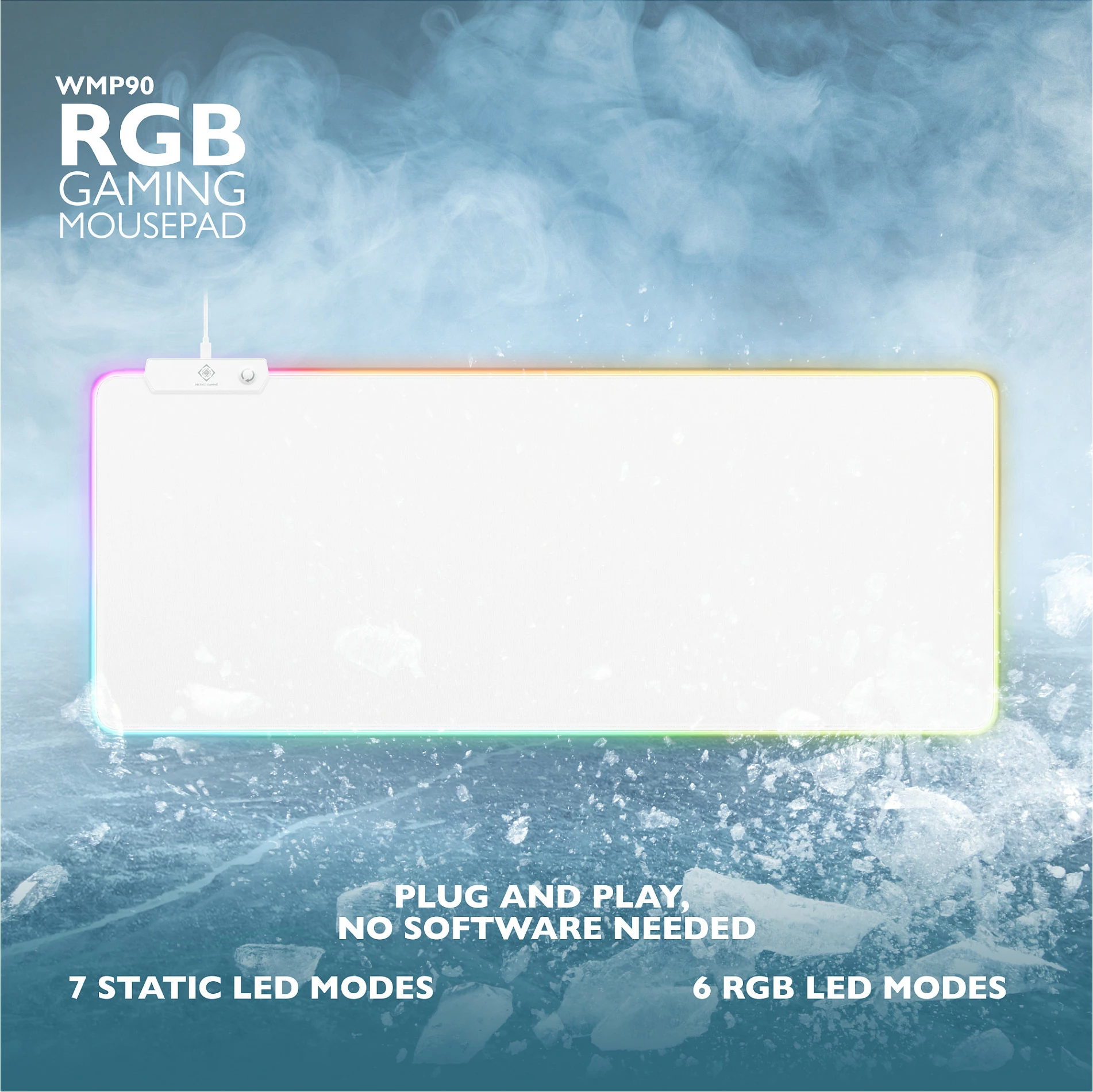 Mauspad gaming Deltaco Gaming GAM-079-W, RGB LED, 360mm, i bardhë