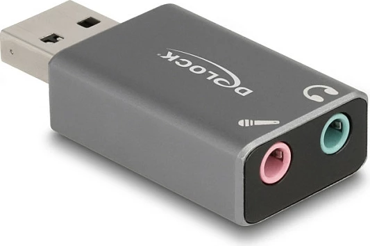 Kartelë zëri USB DeLOCK, USB-A në 2x 3.5mm (kufje + mikrofon), Plug & Play, gri