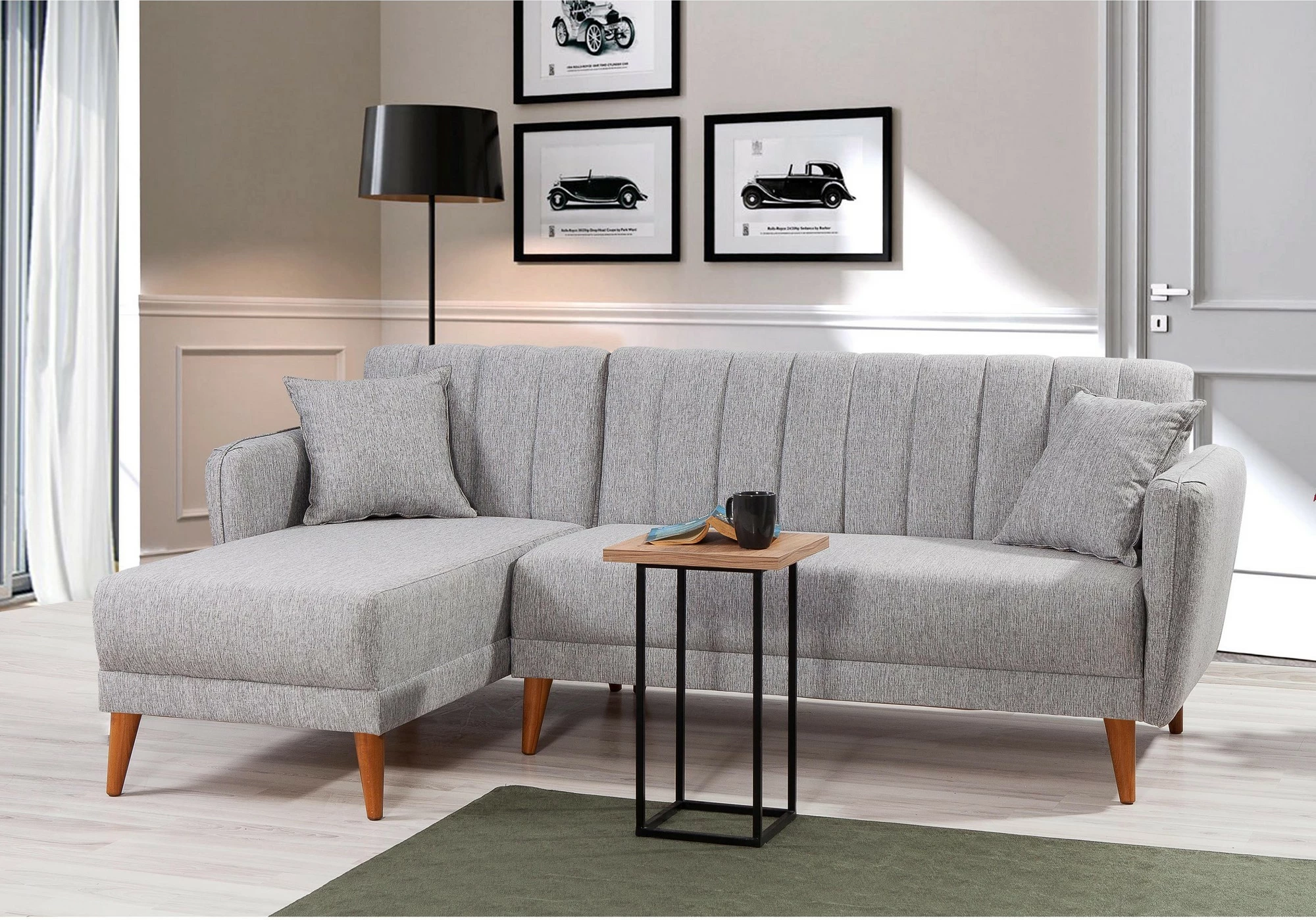 Kënd-sofë krevati Atelier del Sofa, kënd majtas, ngjyrë gri