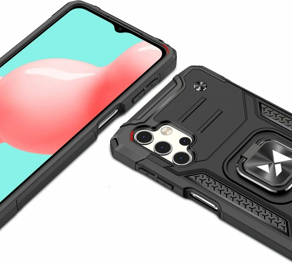 Mbështjellës Wozinsky Ring Armor me qëndrim dhe mbajtës gishti për Samsung Galaxy A32 4G, zi