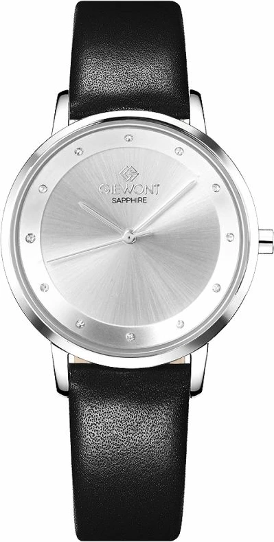 Orë dore femrash Giewont GW4130-A1, argjend, rrip lëkure e zezë