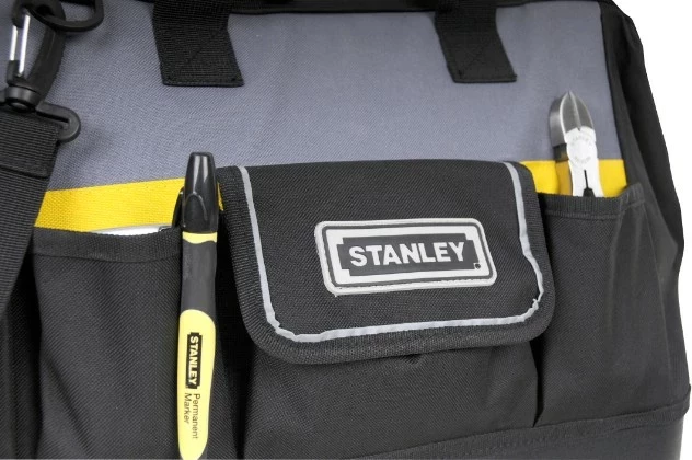 Çantë multifunksionale veglash Stanley 1-96-193, 25.1 x 44.7 x 26.2 cm, e zezë/gri me shirit të verdhë