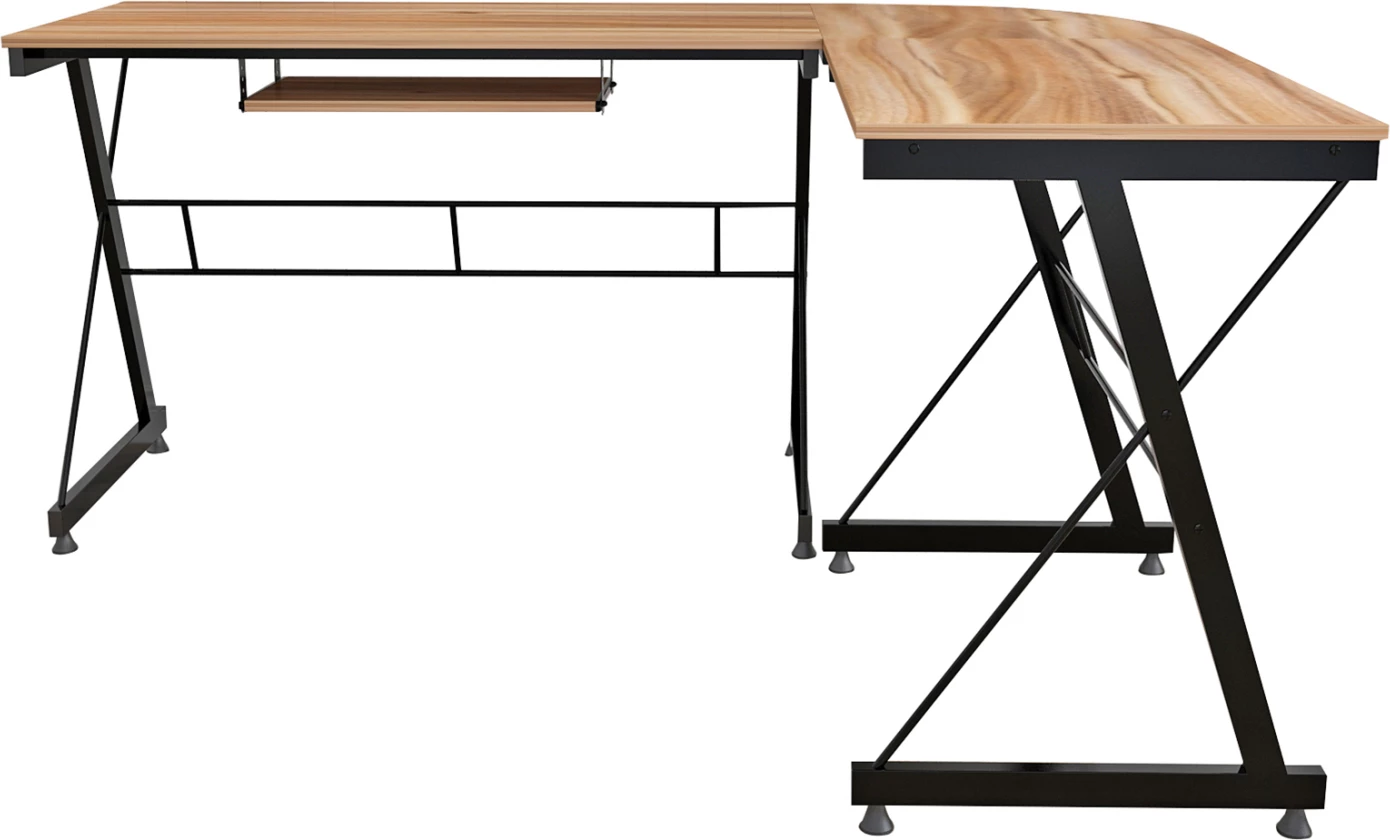 Tavolinë për zyre, qoshe, ngjyrë arre, me kornizë metalike, FH2127.02, 158Χ120Χ74 cm