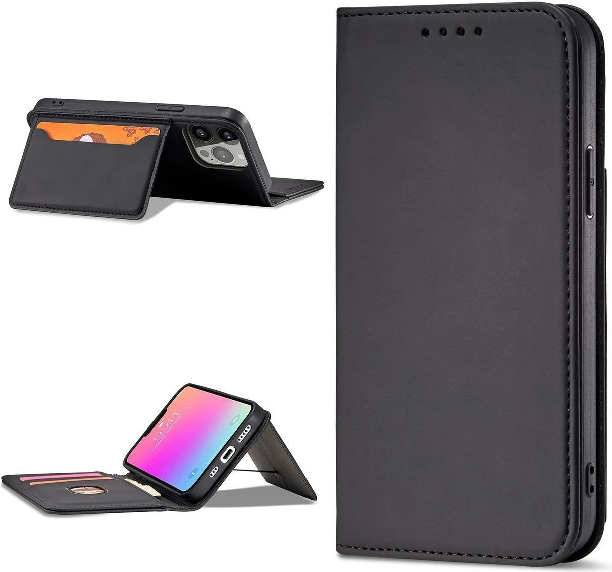 Mbështjellës Hurtel Magnet Card Case për Samsung Galaxy S23, me kapak, portofol dhe mbajtëse, i zi