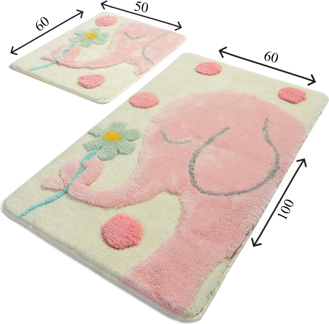 Set tapetë banje akrilik (2 copë), Mijolnir, Fil i madh, rozë