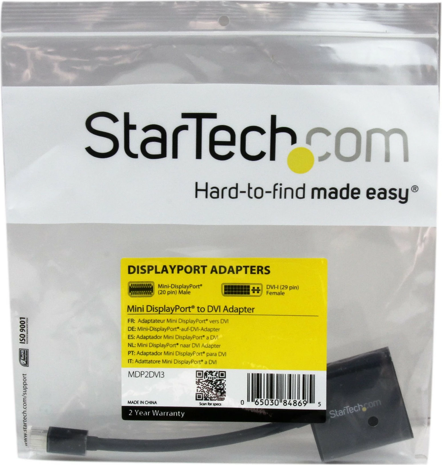 Adapter StarTech MDP2DVI3, Mini DisplayPort në DVI-I, 1080p/1920x1200, 0.13m, i zi
