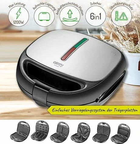 Sanduiç-bërës Camry CR 3057 6-në-1 1200W, zi/argjend