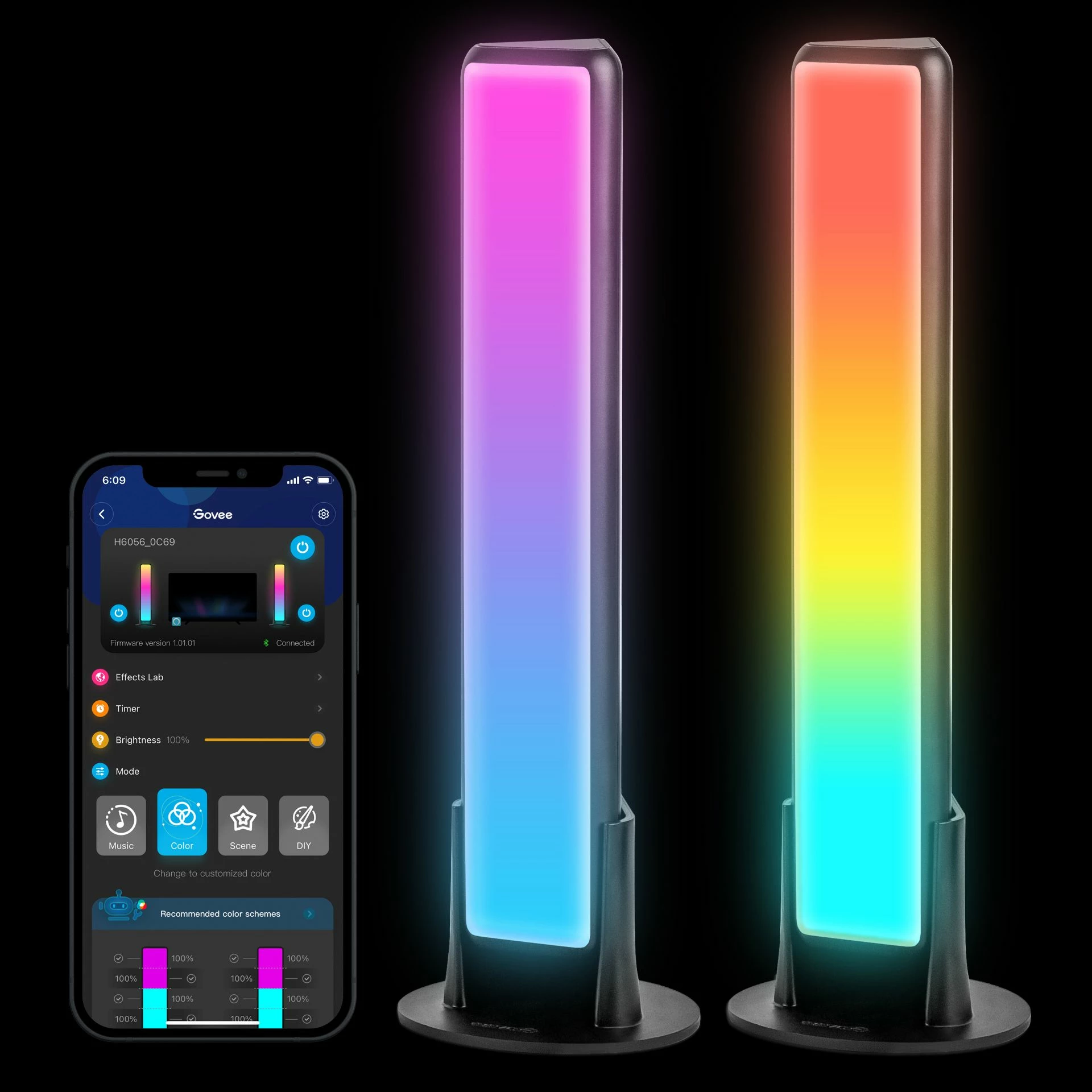Shufra ndriçimi LED Govee Flow Plus H6056, RGBICWW, WiFi + Bluetooth, set 2 copë