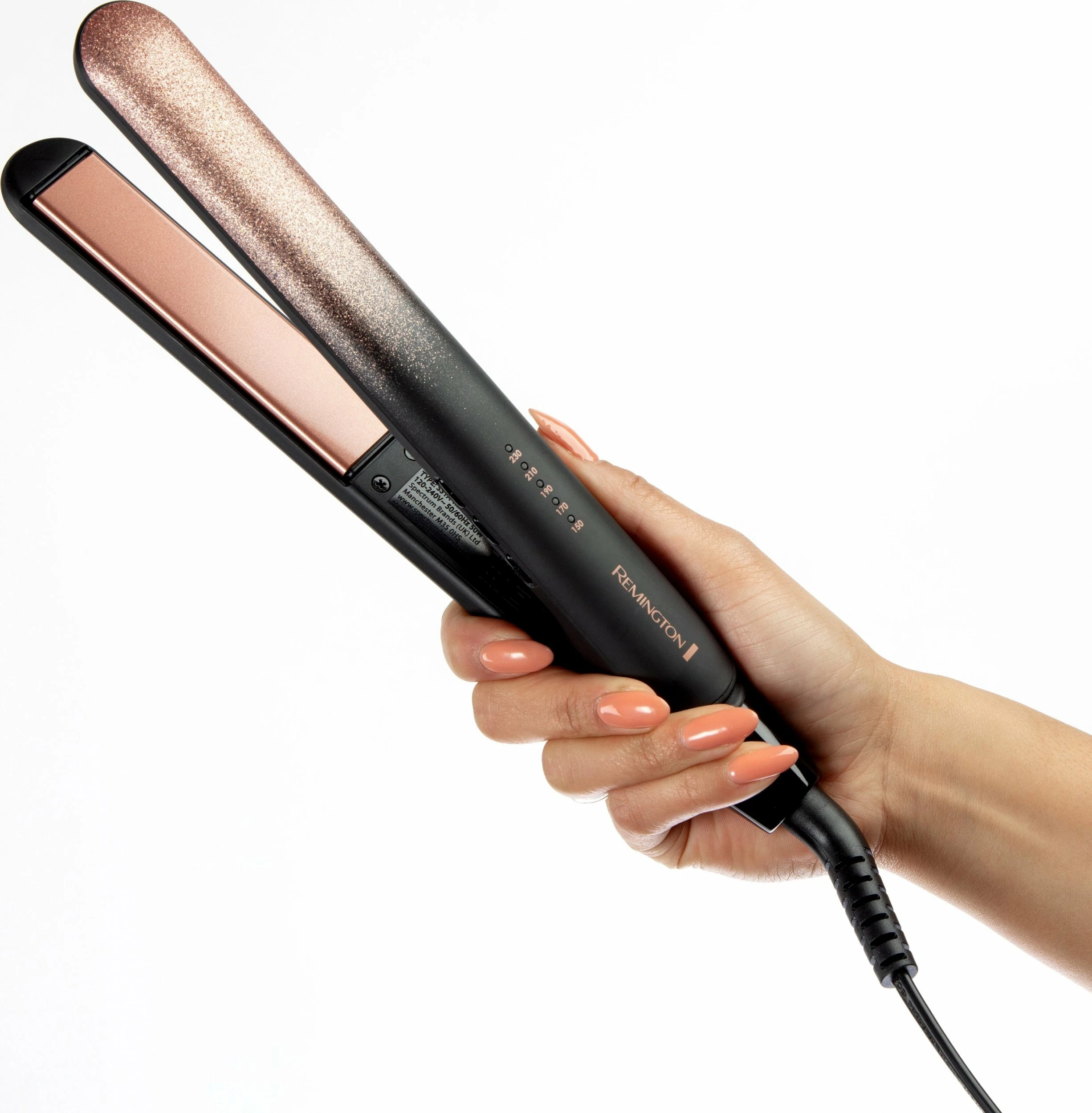 Hekur flokësh Remington S5305 Rose Shimmer 150-230°C, pllaka qeramike, ngrohje 15s, rozë/zi, me këllëf