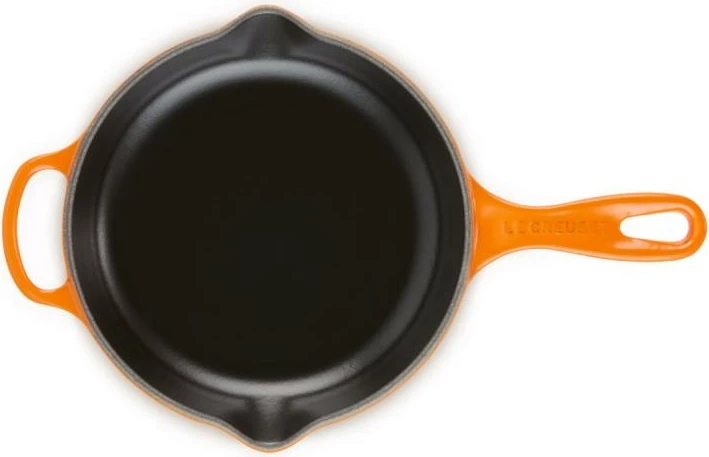 tigan gize, Le Creuset, Signature 20 cm (20182200900422), me grykë derdhjeje dhe dorezë ndihmëse, portokalli/zezë