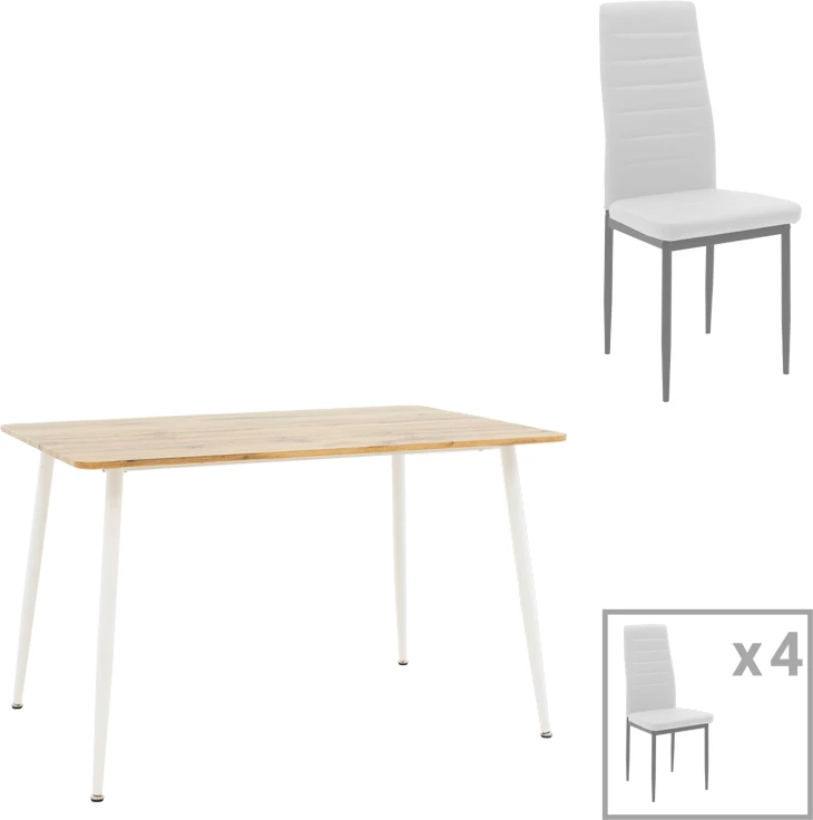 Set tavoline me karrige, Cuba-Parker, 5 pjesë, ngjyrë sonoma-e bardhë, 120x80x75cm