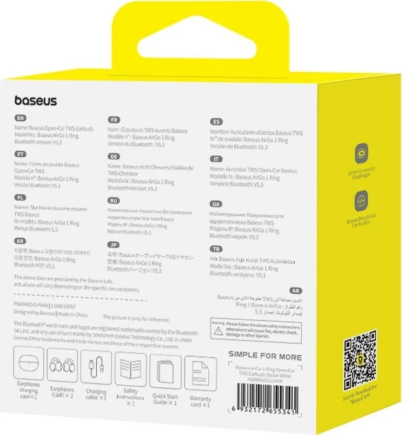 Kufje Baseus AirGo 1 Ring, True Wireless Stereo, Bluetooth, Bardhë