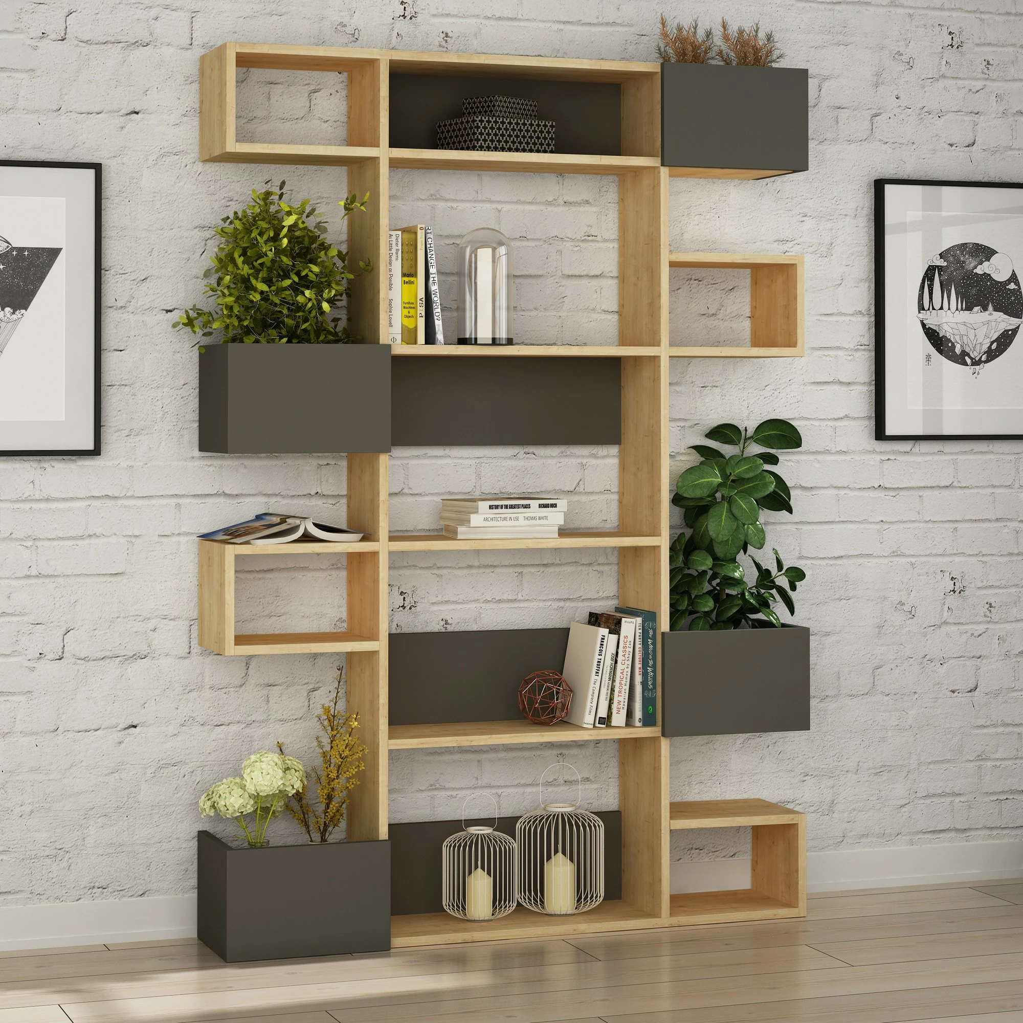Raft librash Skye Decor, ngjyrë lis dhe antracit, Niho