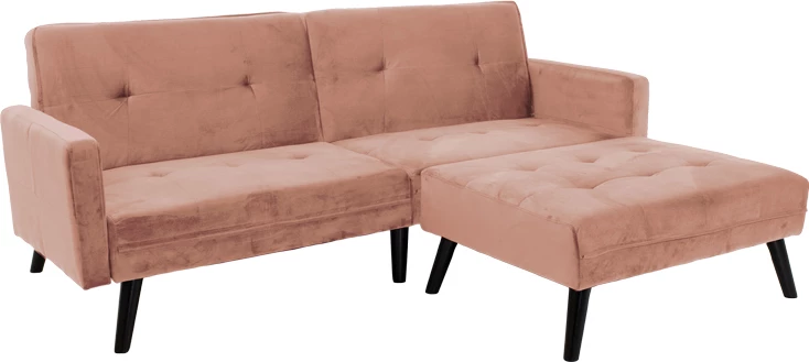 Divan-krevat Dream me tabure kadife ngjyrë mollë e kalbur 209x157x80m