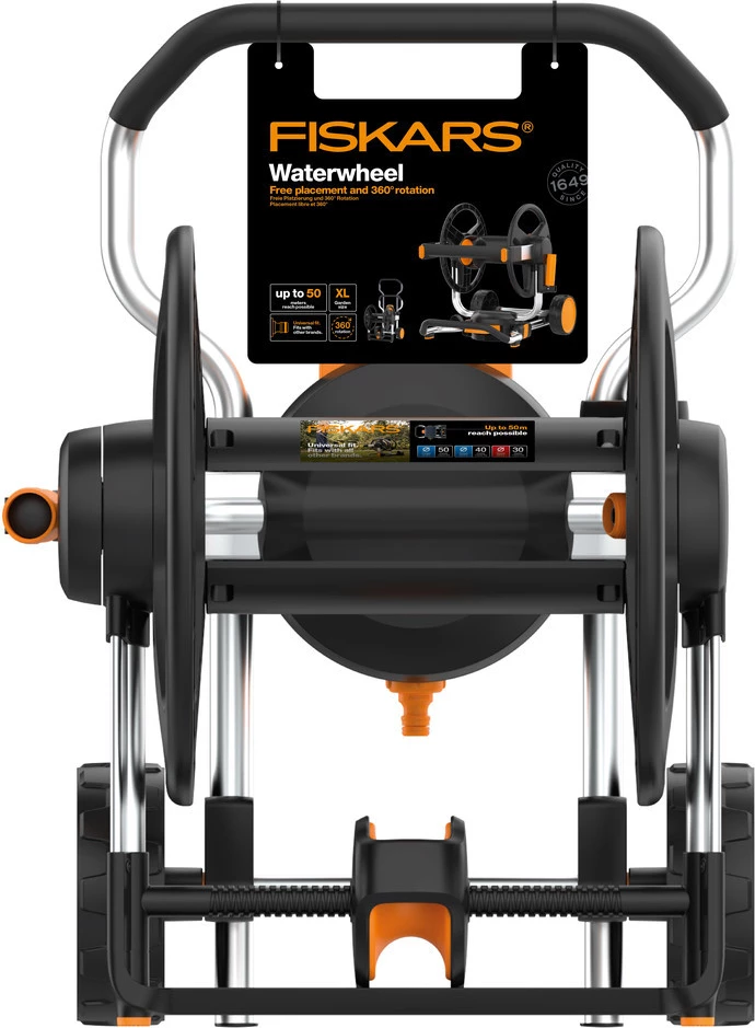 Rrotë manuale Fiskars, për zorrë të ujitjes, XL, zezë/ portokalli