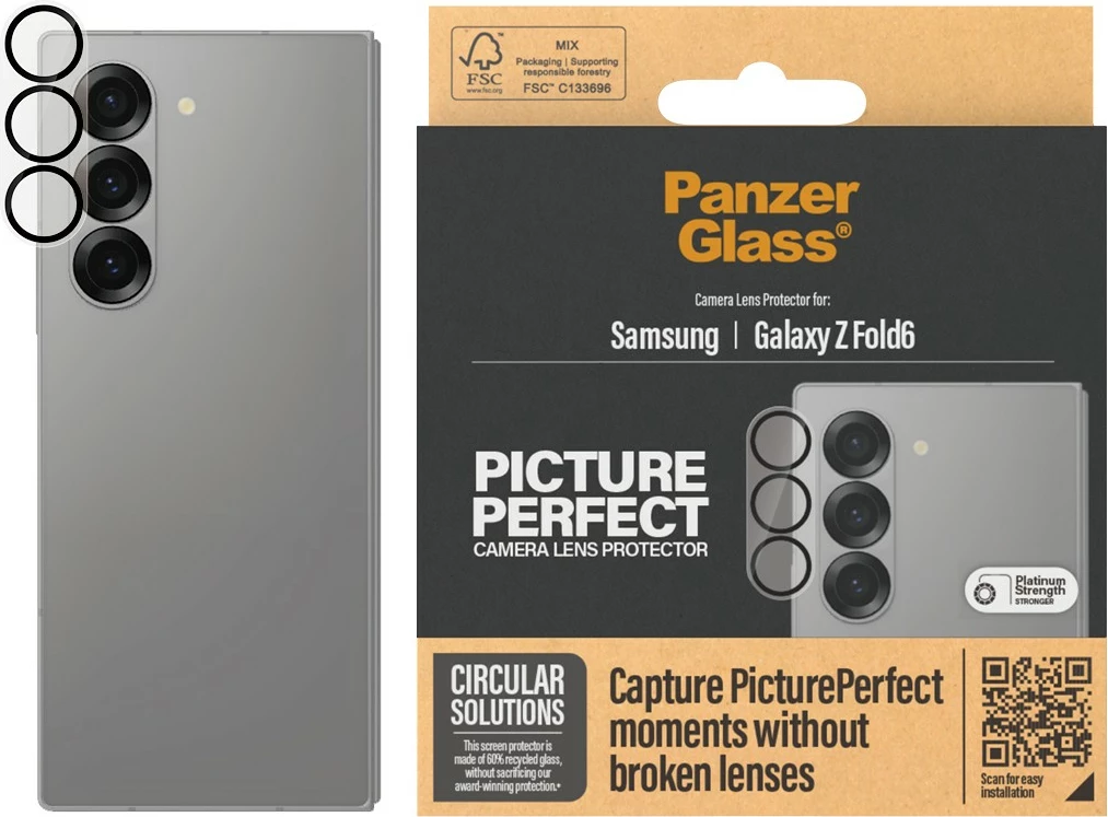 Mbrojtës xhami PanzerGlass për lentet e kamerës Samsung Galaxy Z Fold 6, transparent