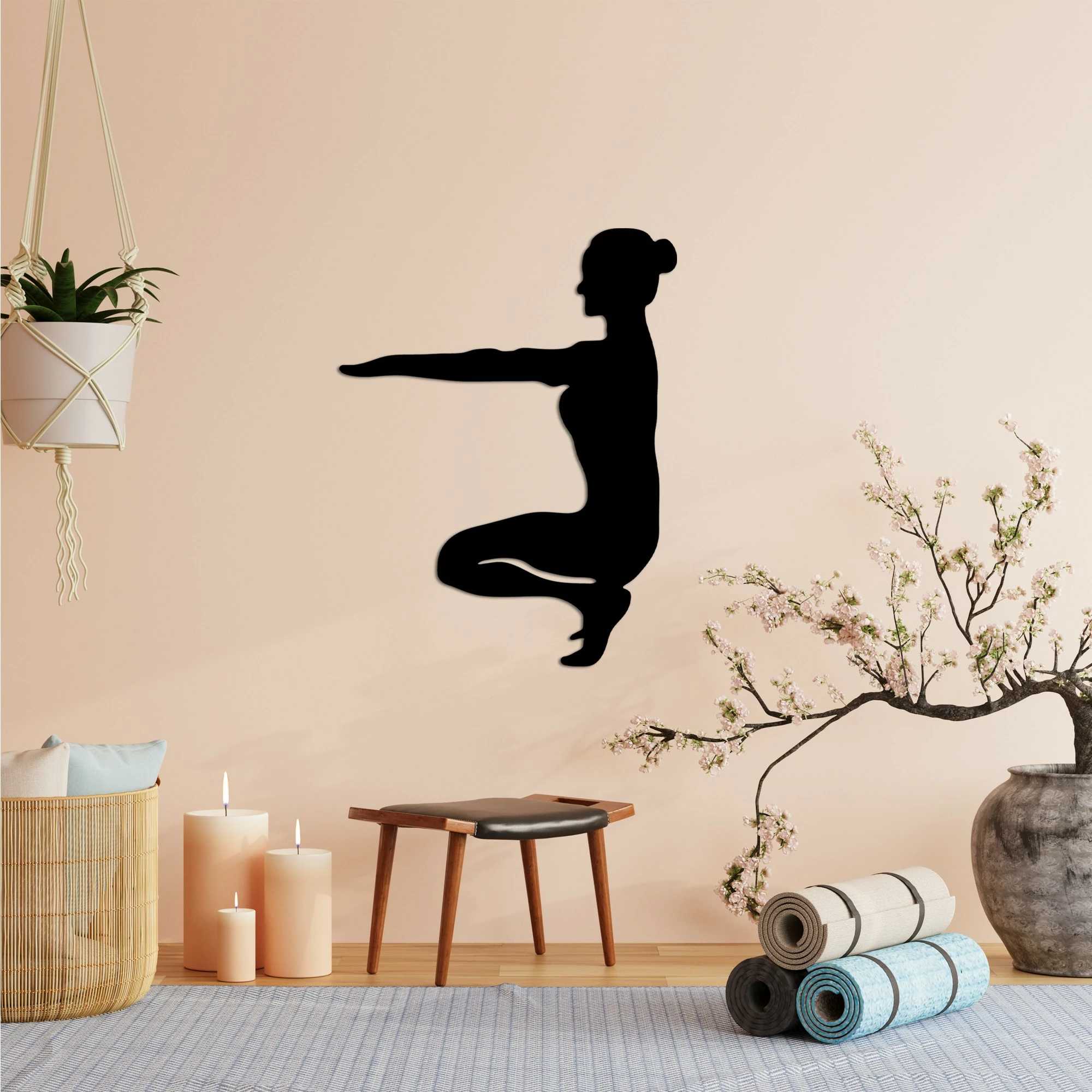 Aksesor dekorativ për mur, metal, Yoga 16, ngjyrë e zezë, 43x55cm