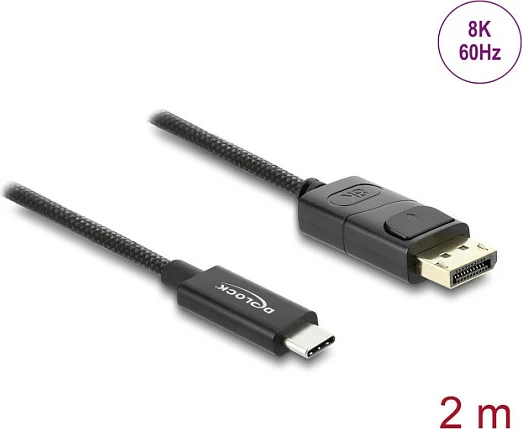 Kabllo DeLOCK USB Type-C në DisplayPort (DP Alt Mode), 2 m, 4K 60Hz, e thurur, e zezë